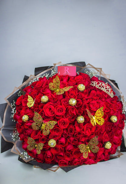 Maxi ramo de 200 rosas con chocolates